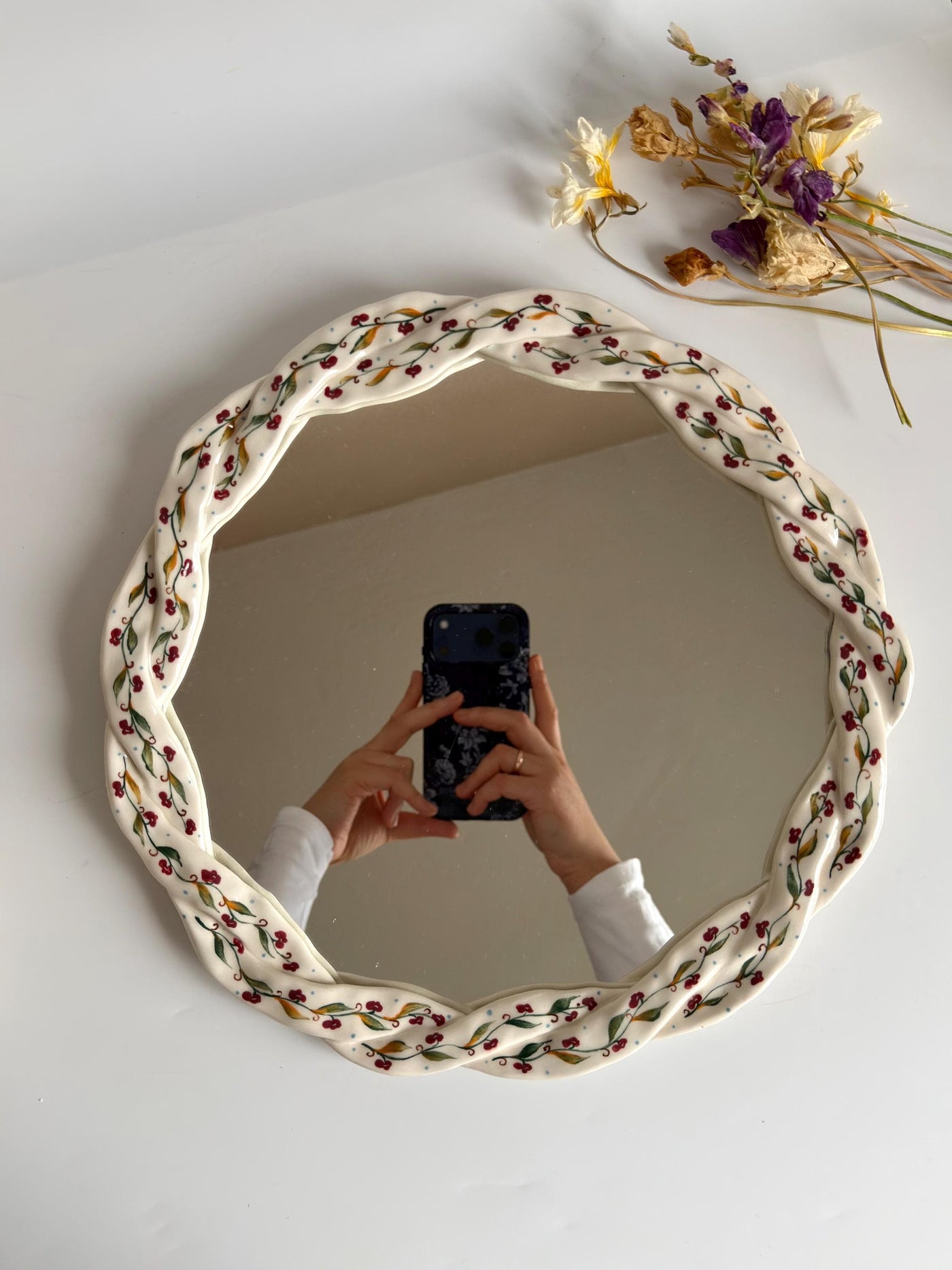 Floral Braided Frame Mirror,