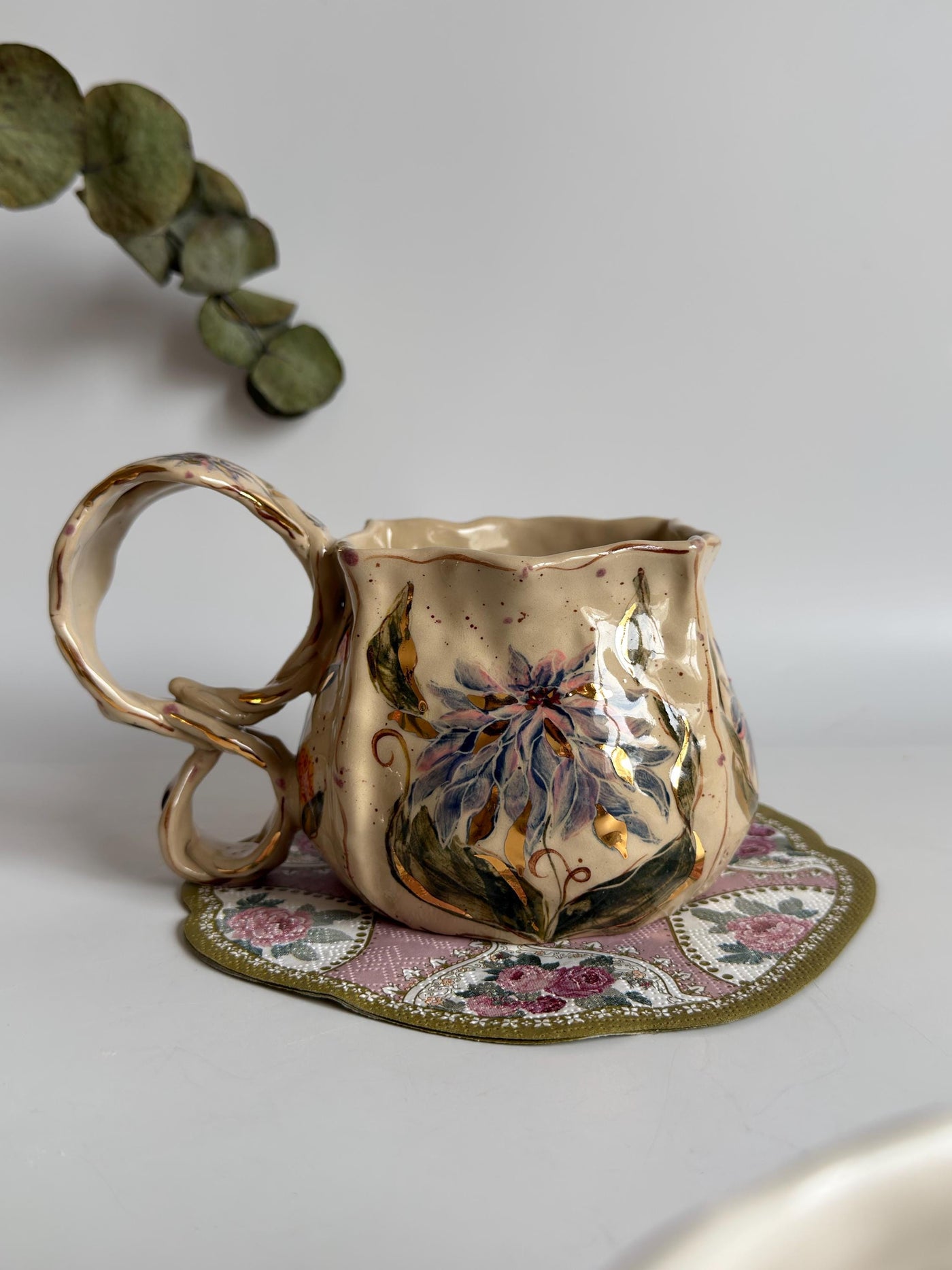 Artistic Blue Cremon Flowers Mug
