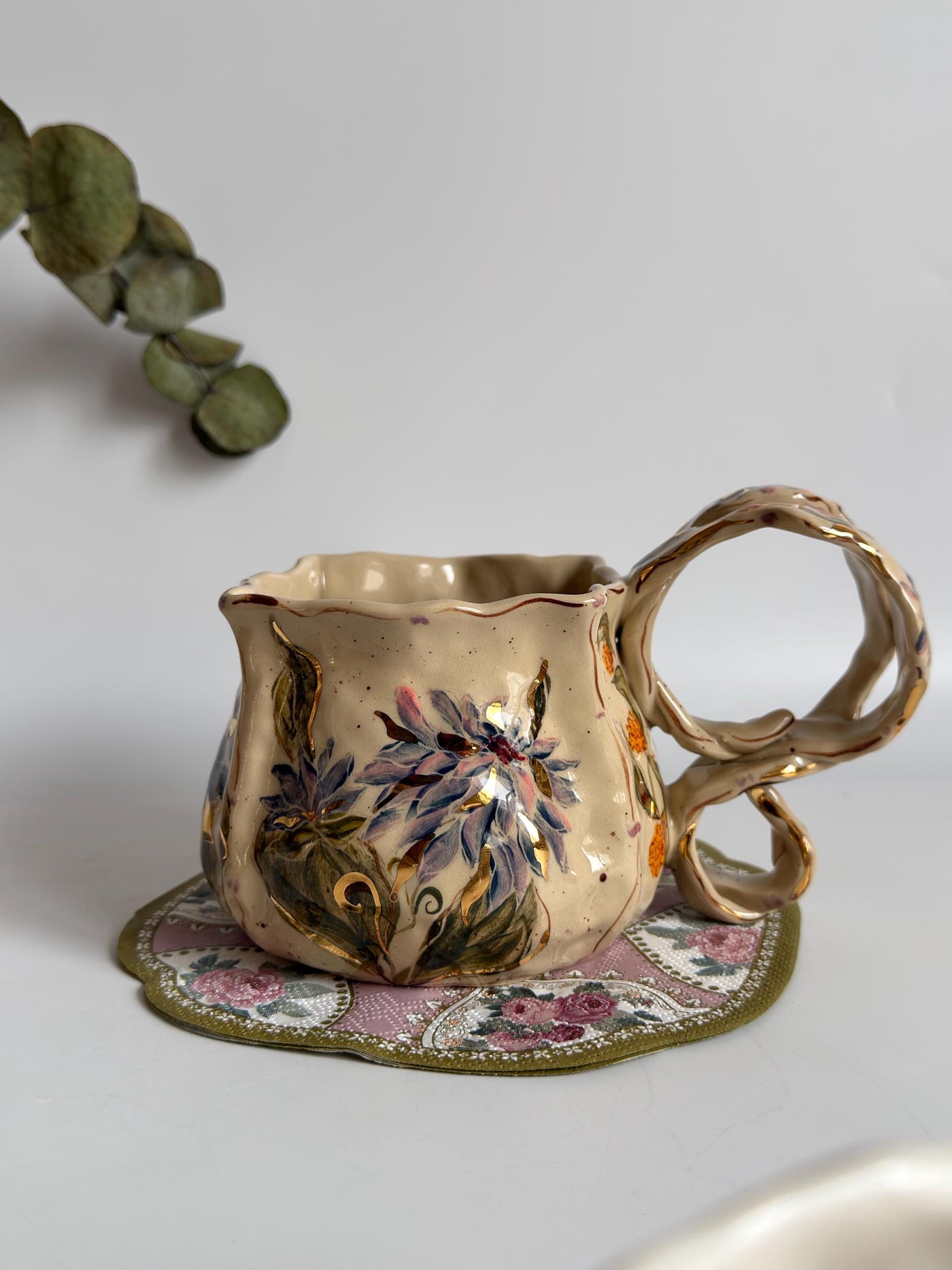 Artistic Blue Cremon Flowers Mug