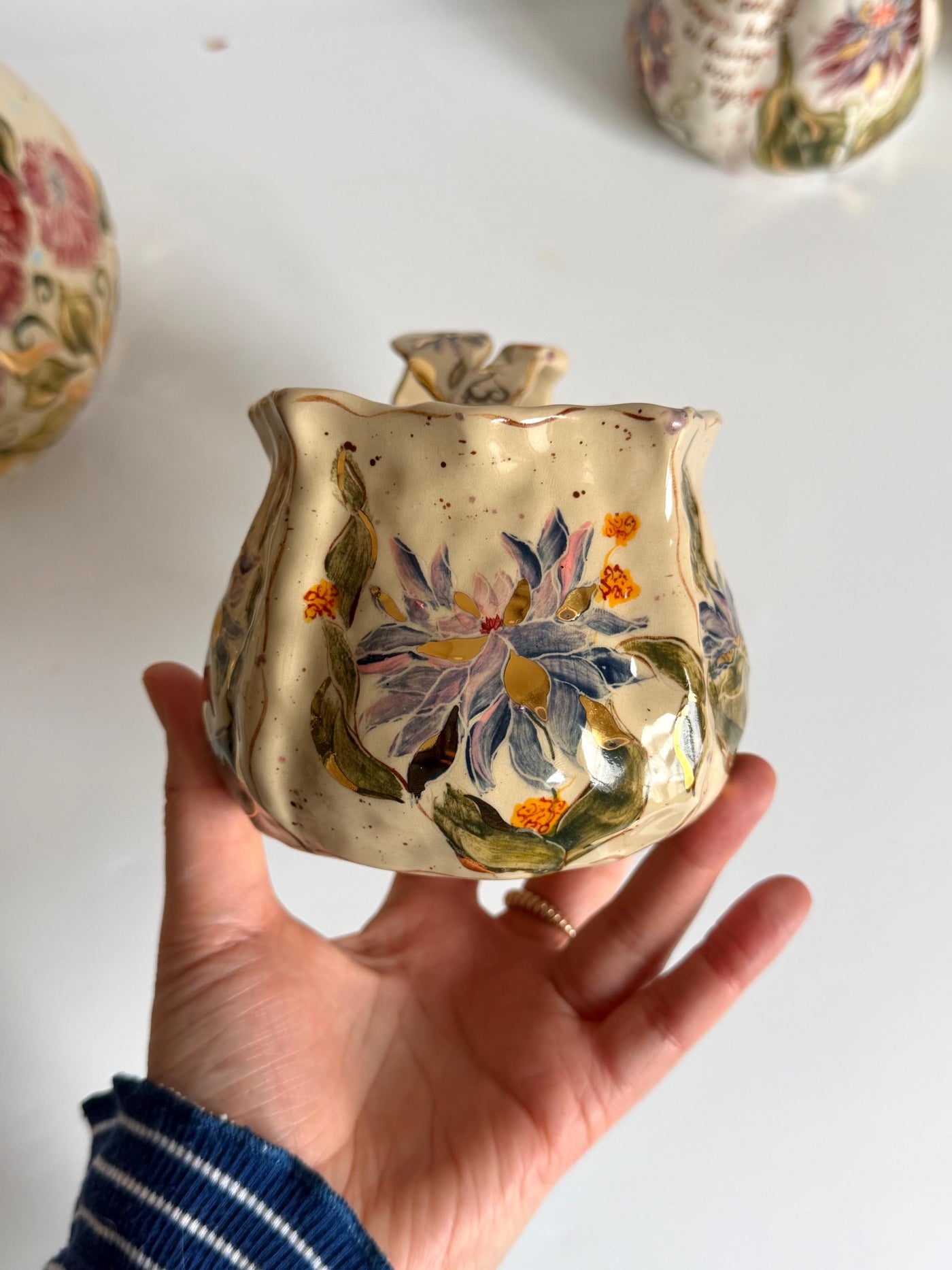 Artistic Blue Cremon Flowers Mug