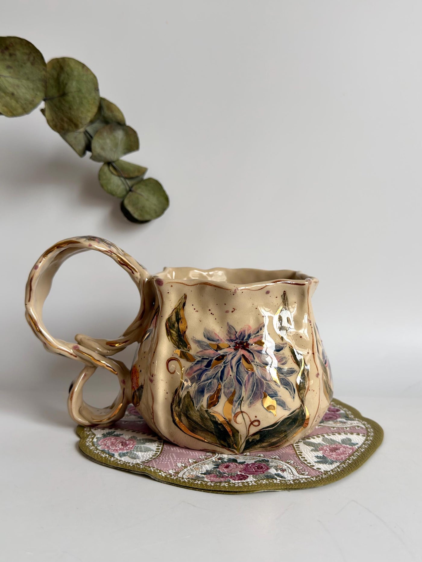 Artistic Blue Cremon Flowers Mug