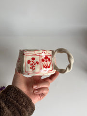 Heart-Shaped Red Floral Mug