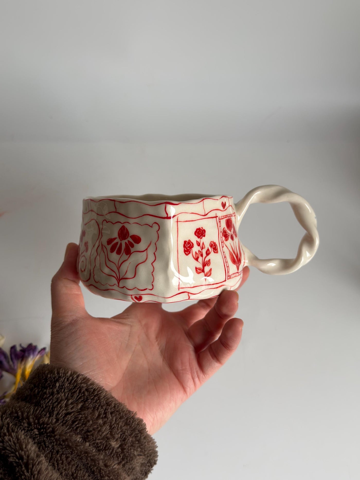 Heart-Shaped Red Floral Mug