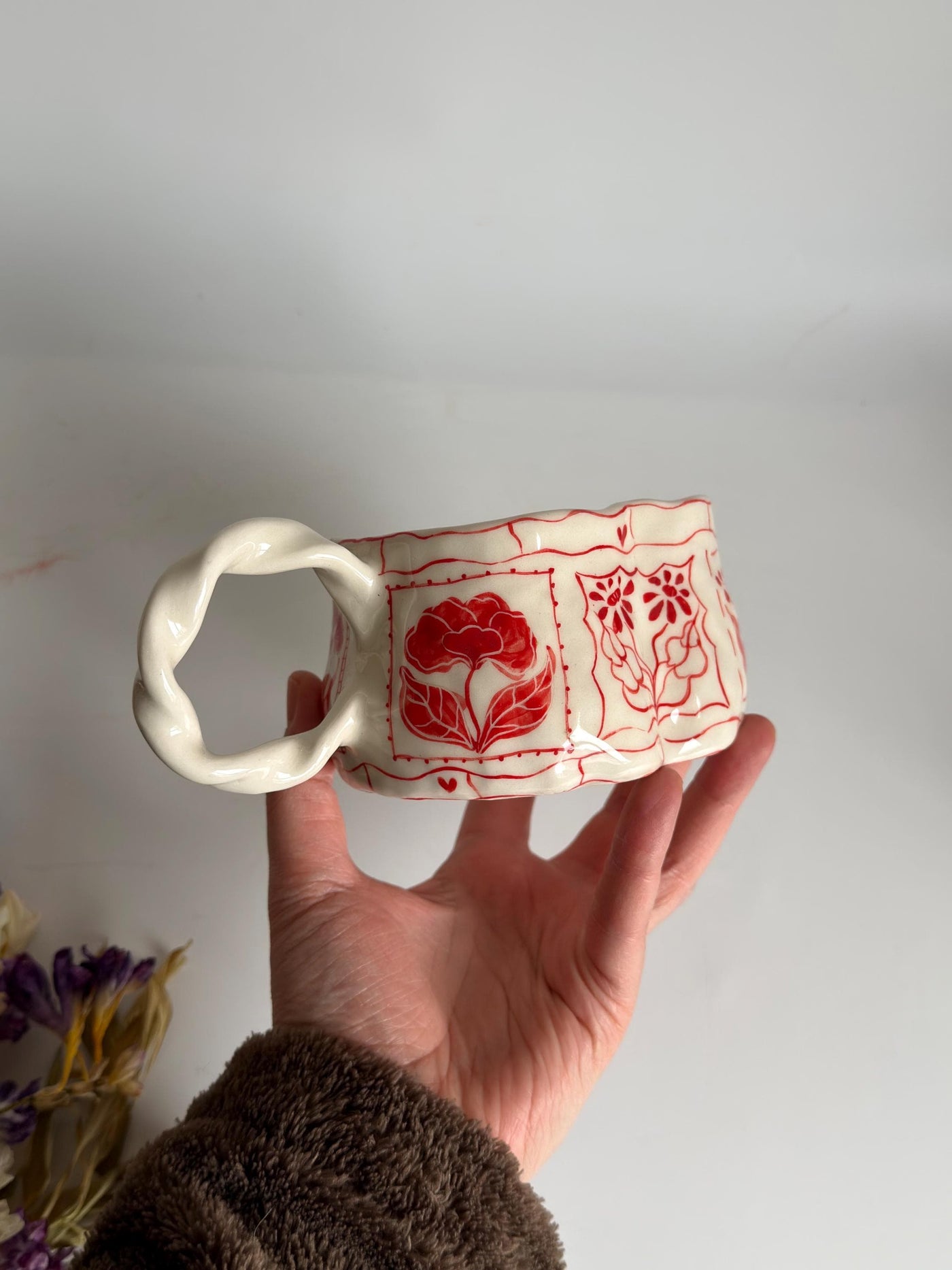 Heart-Shaped Red Floral Mug