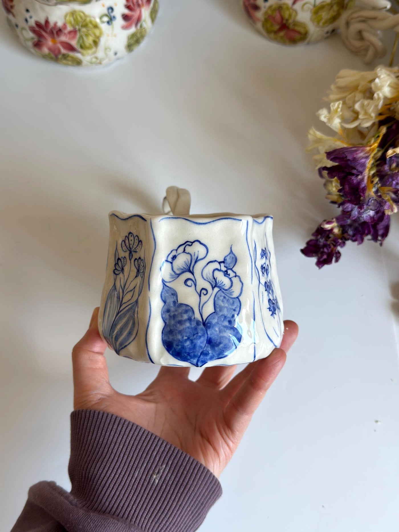 Rustic Blue Floral Hexagon Mug