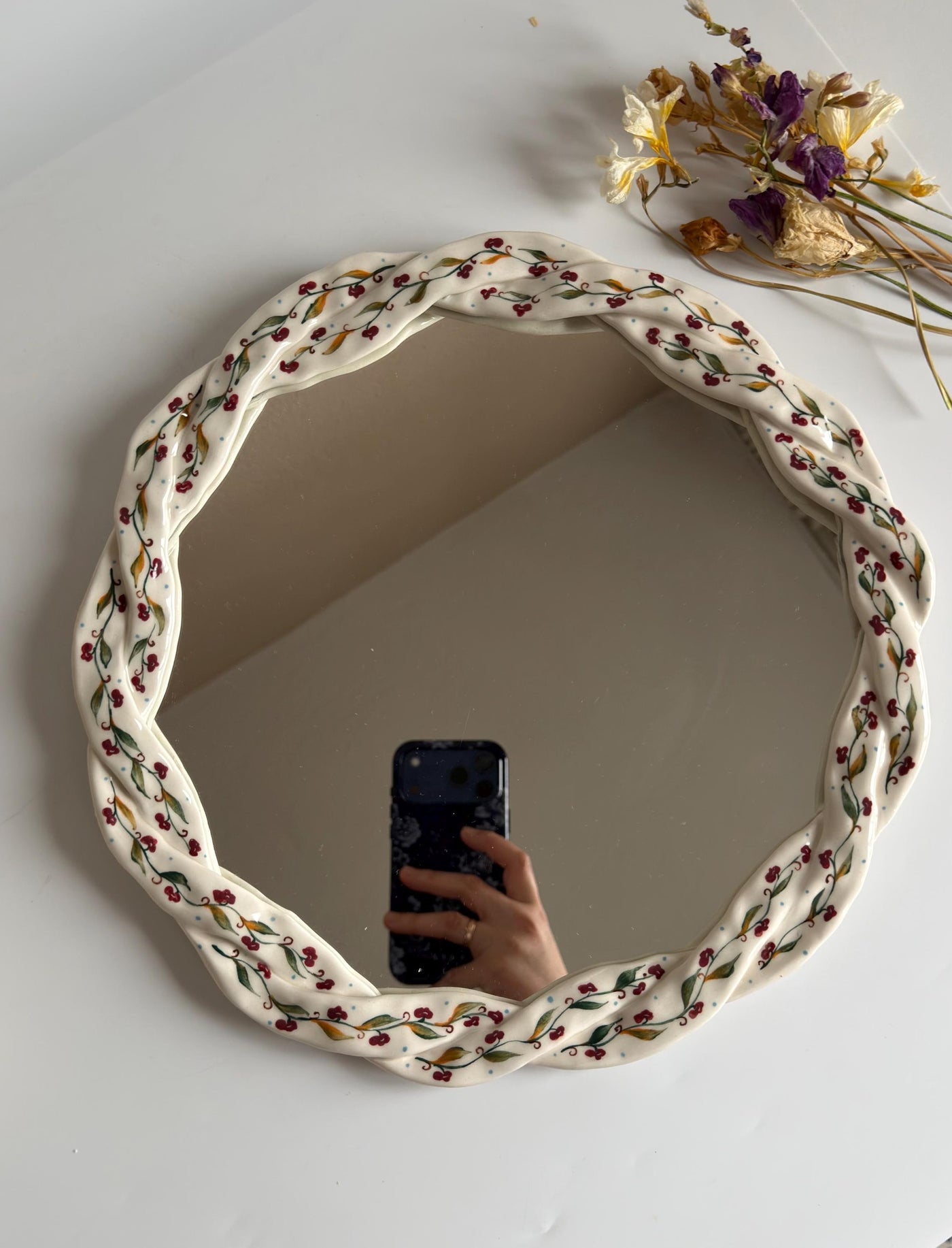 Floral Braided Frame Mirror,