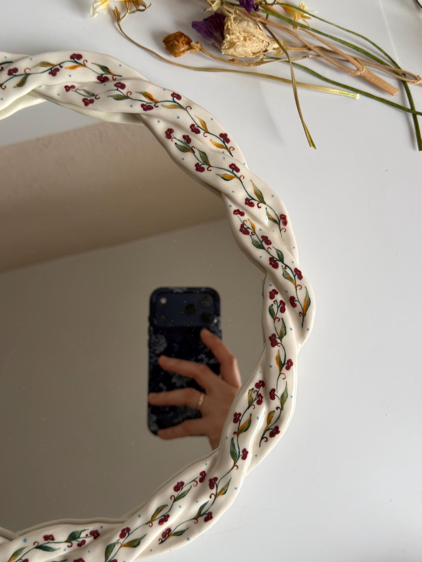 Floral Braided Frame Mirror,