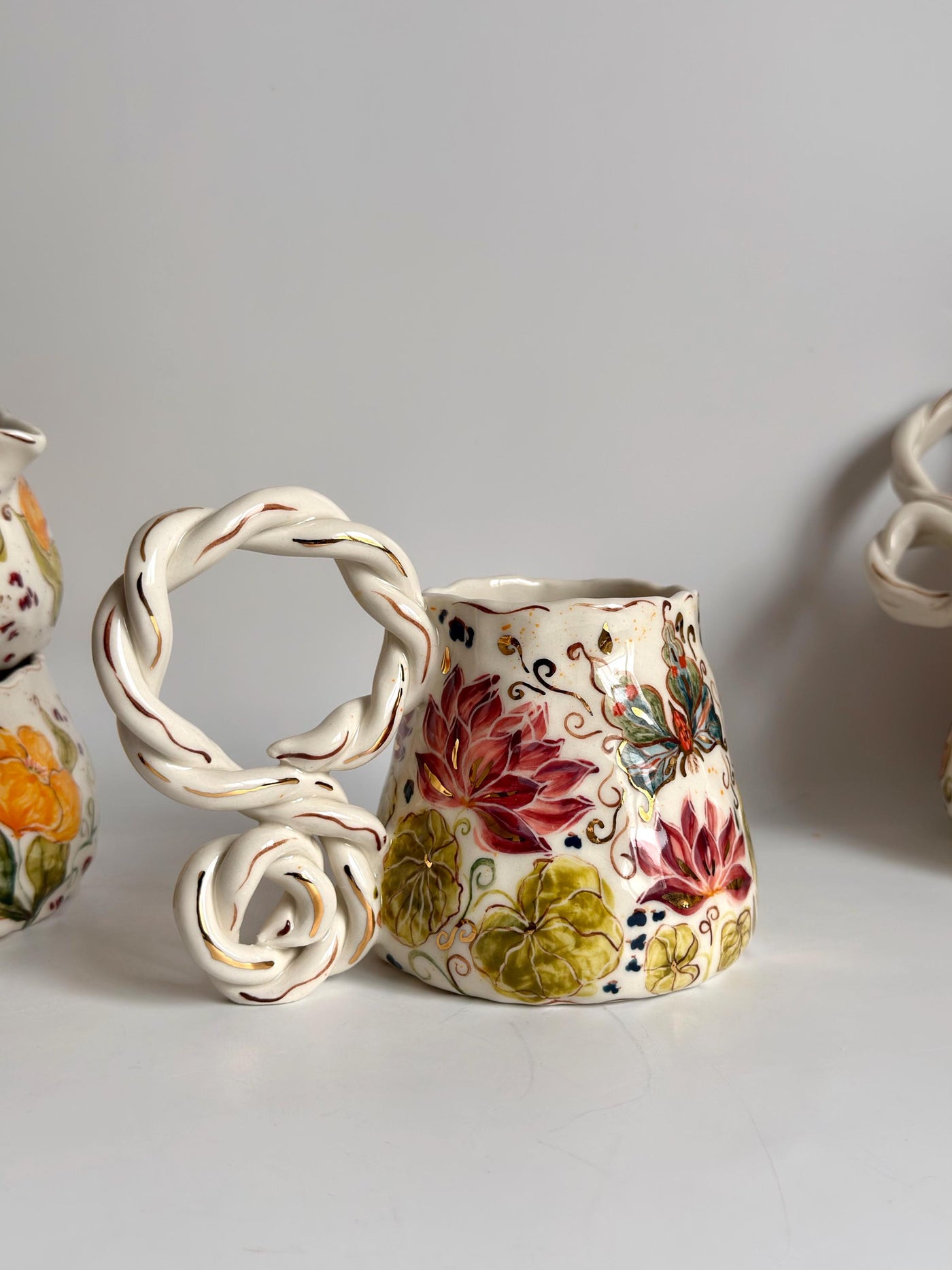 Butterfly and Dragonfly Lotus Floral Mug
