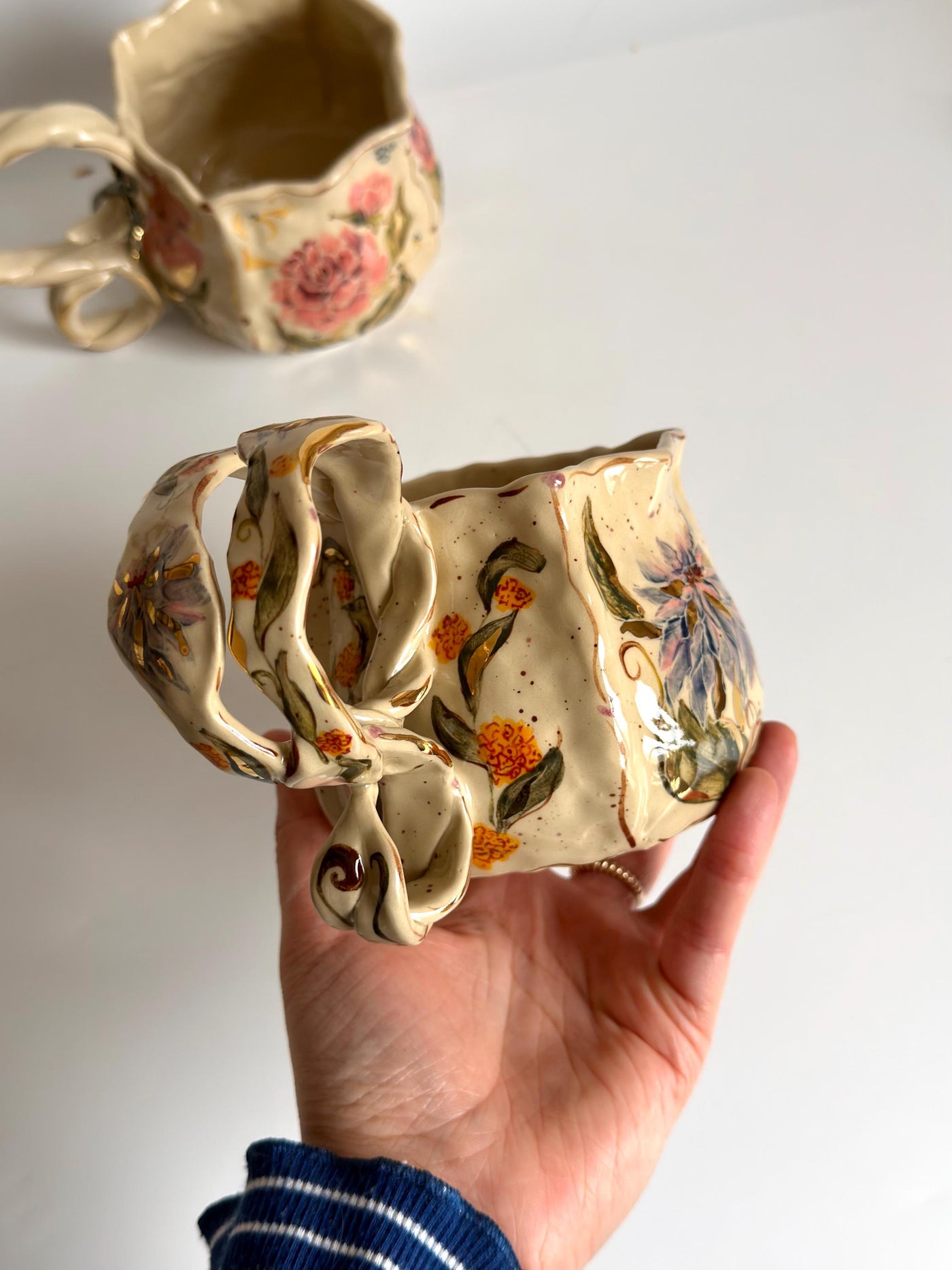Artistic Blue Cremon Flowers Mug
