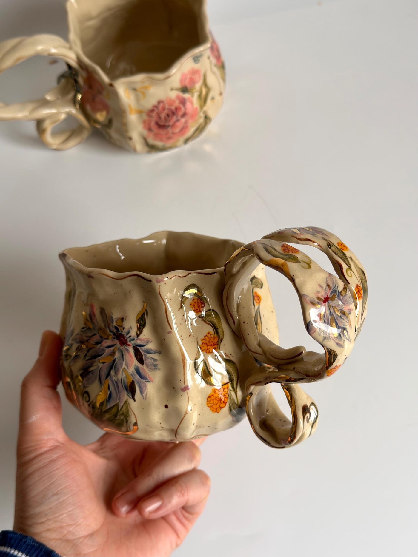 Artistic Blue Cremon Flowers Mug