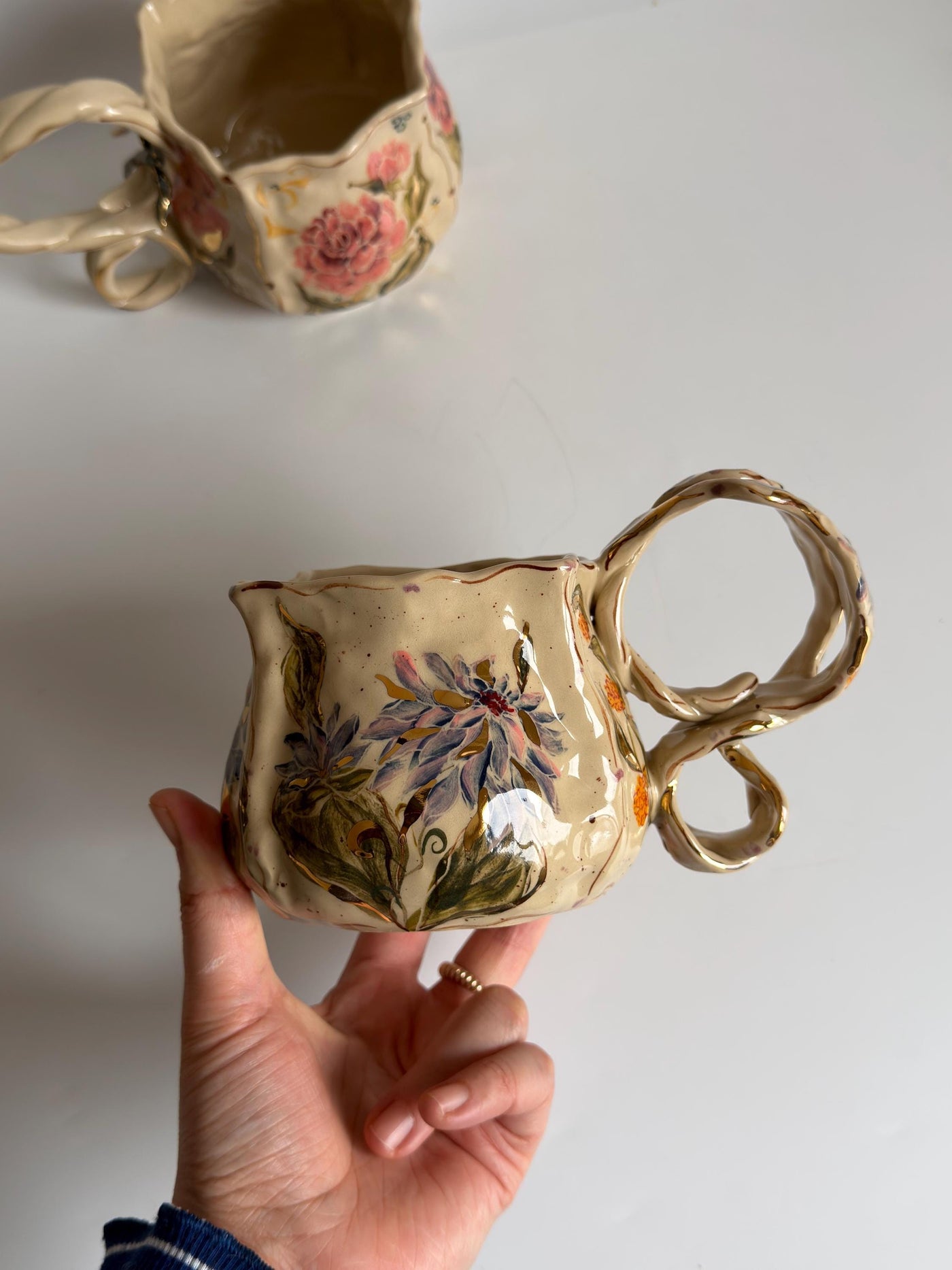 Artistic Blue Cremon Flowers Mug