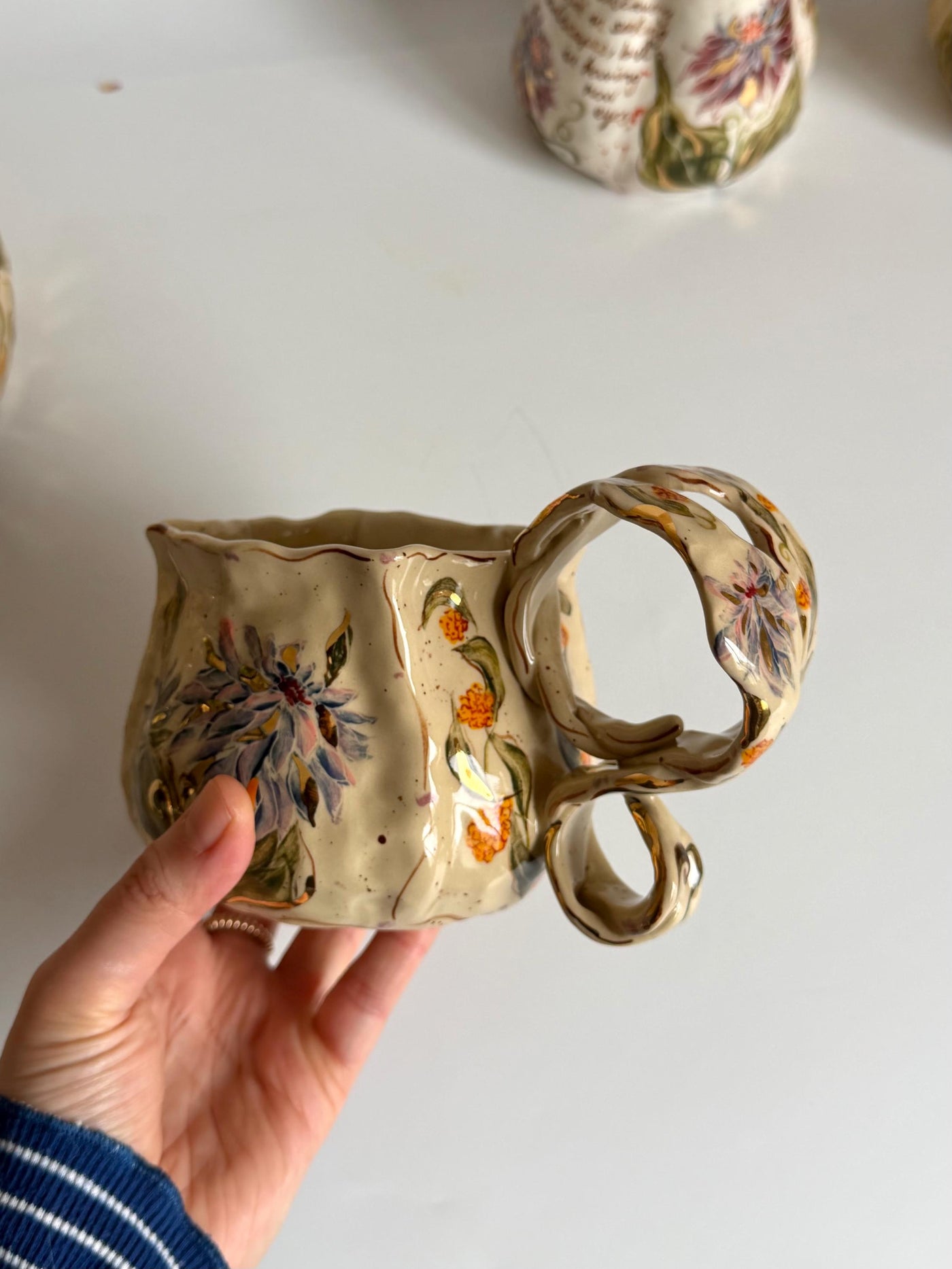 Artistic Blue Cremon Flowers Mug
