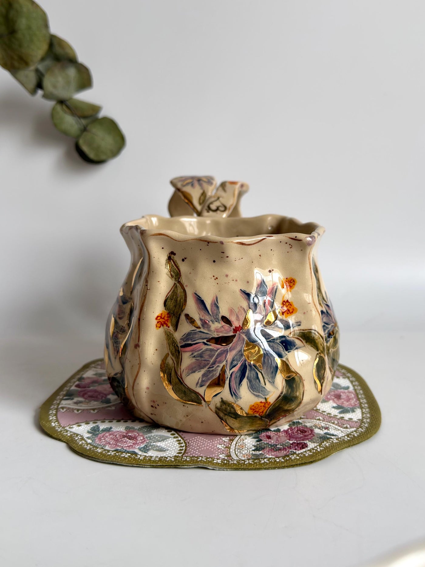Artistic Blue Cremon Flowers Mug