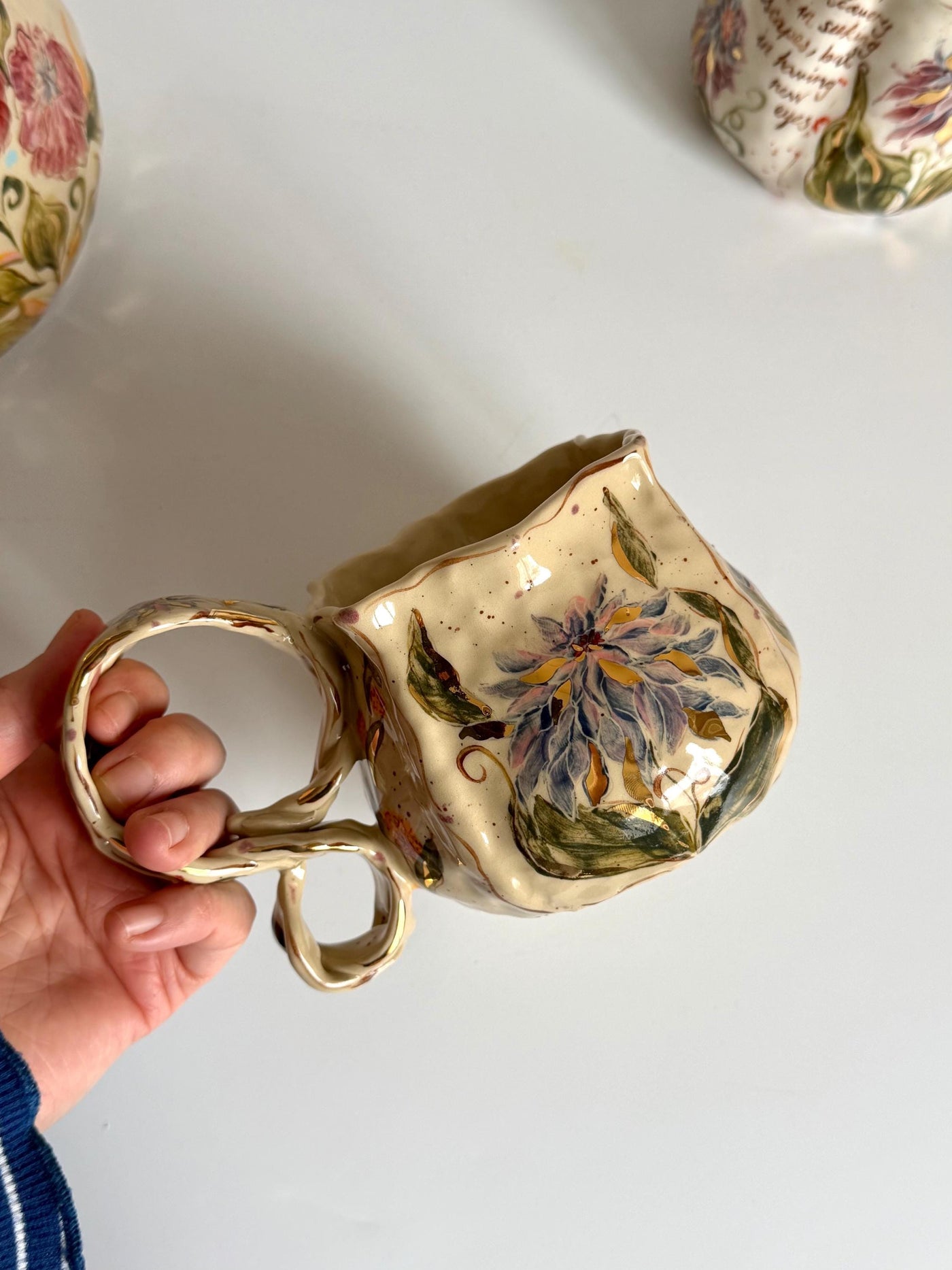 Artistic Blue Cremon Flowers Mug