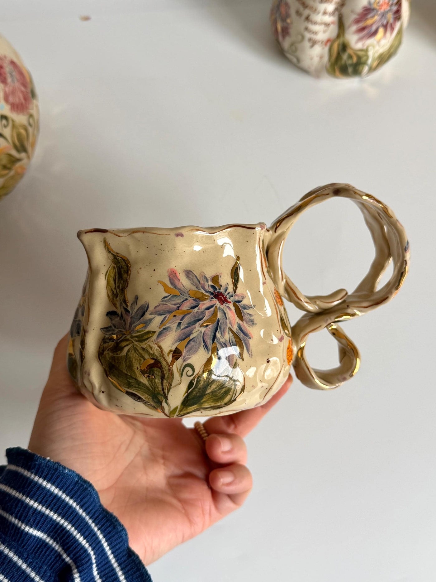 Artistic Blue Cremon Flowers Mug