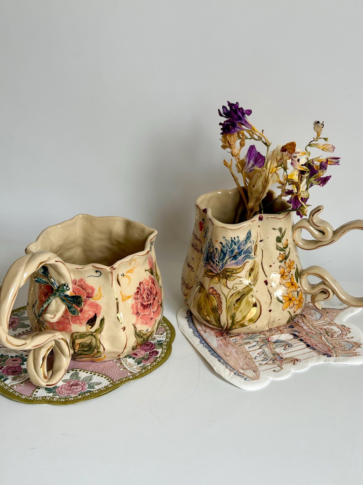 Peony Design Mug wiht 3D Dragonfly Mug