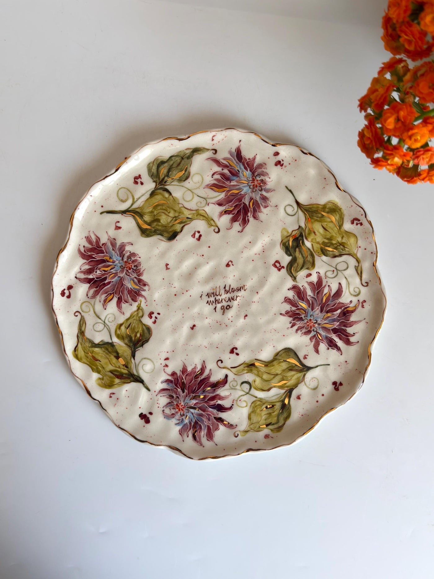 Dahlia Floral Gold Detailed Plate