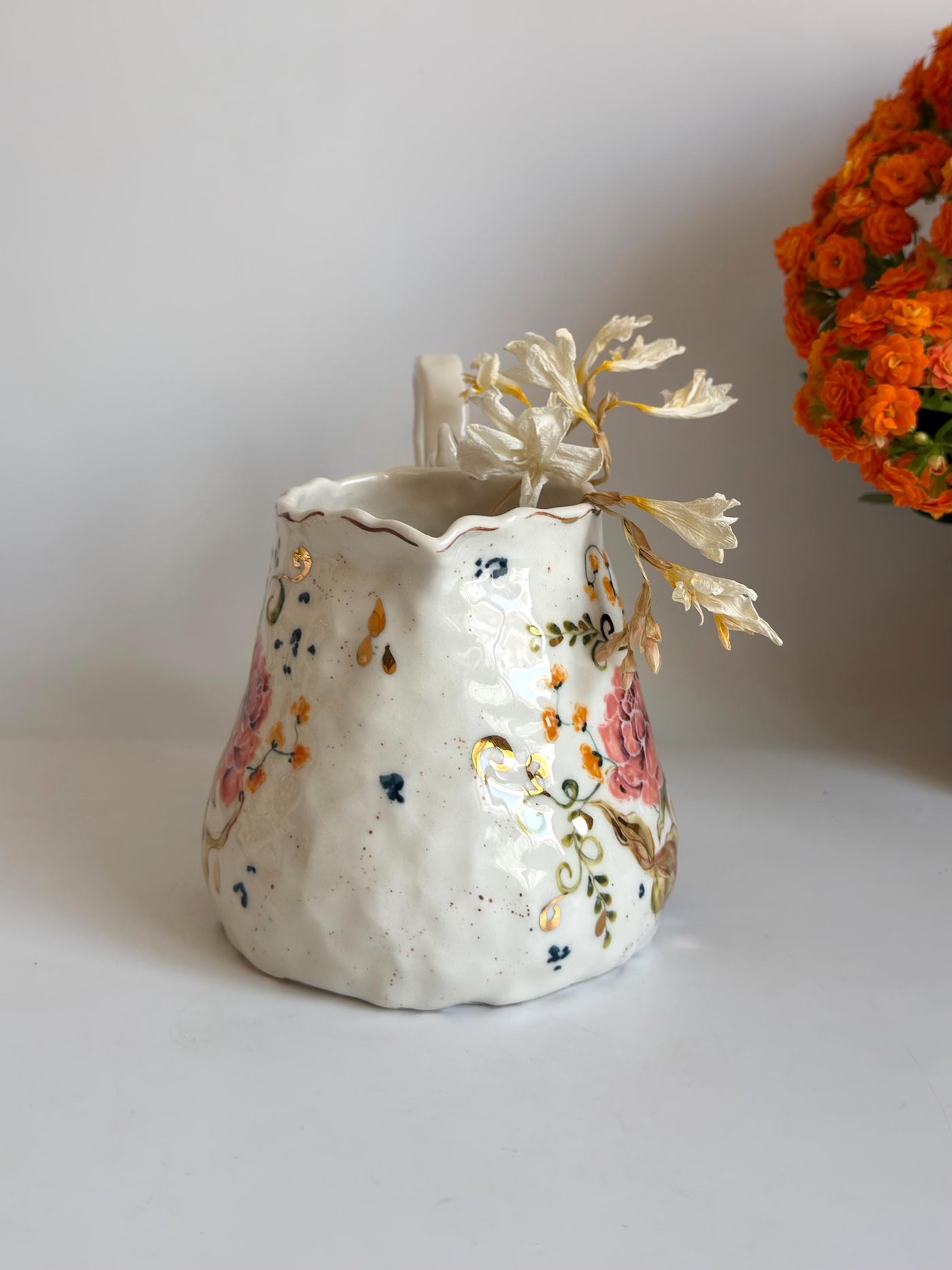 Peonies Flowers Pottery Jug