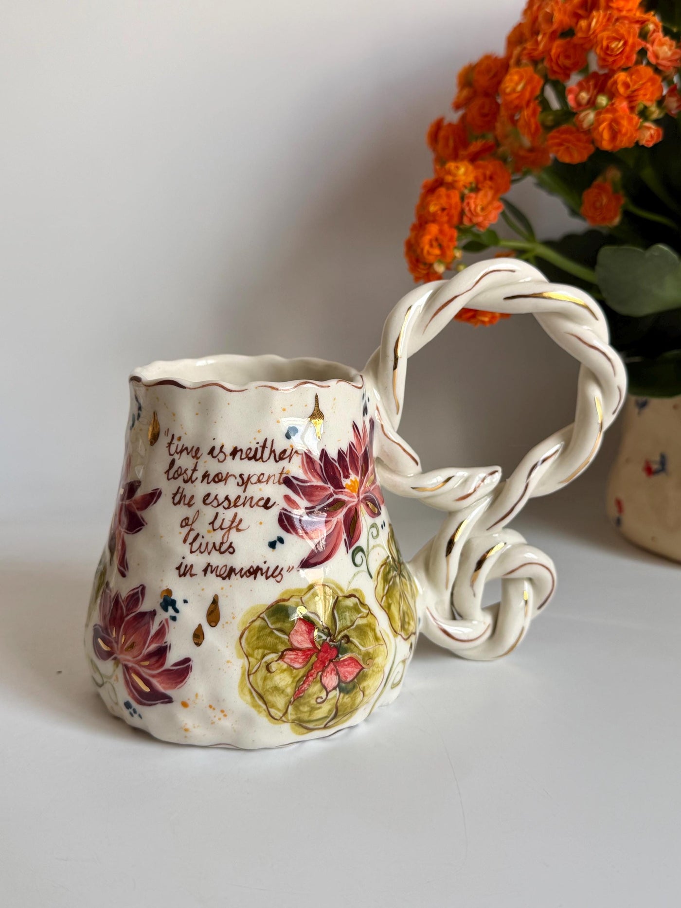 Butterfly and Dragonfly Lotus Floral Mug