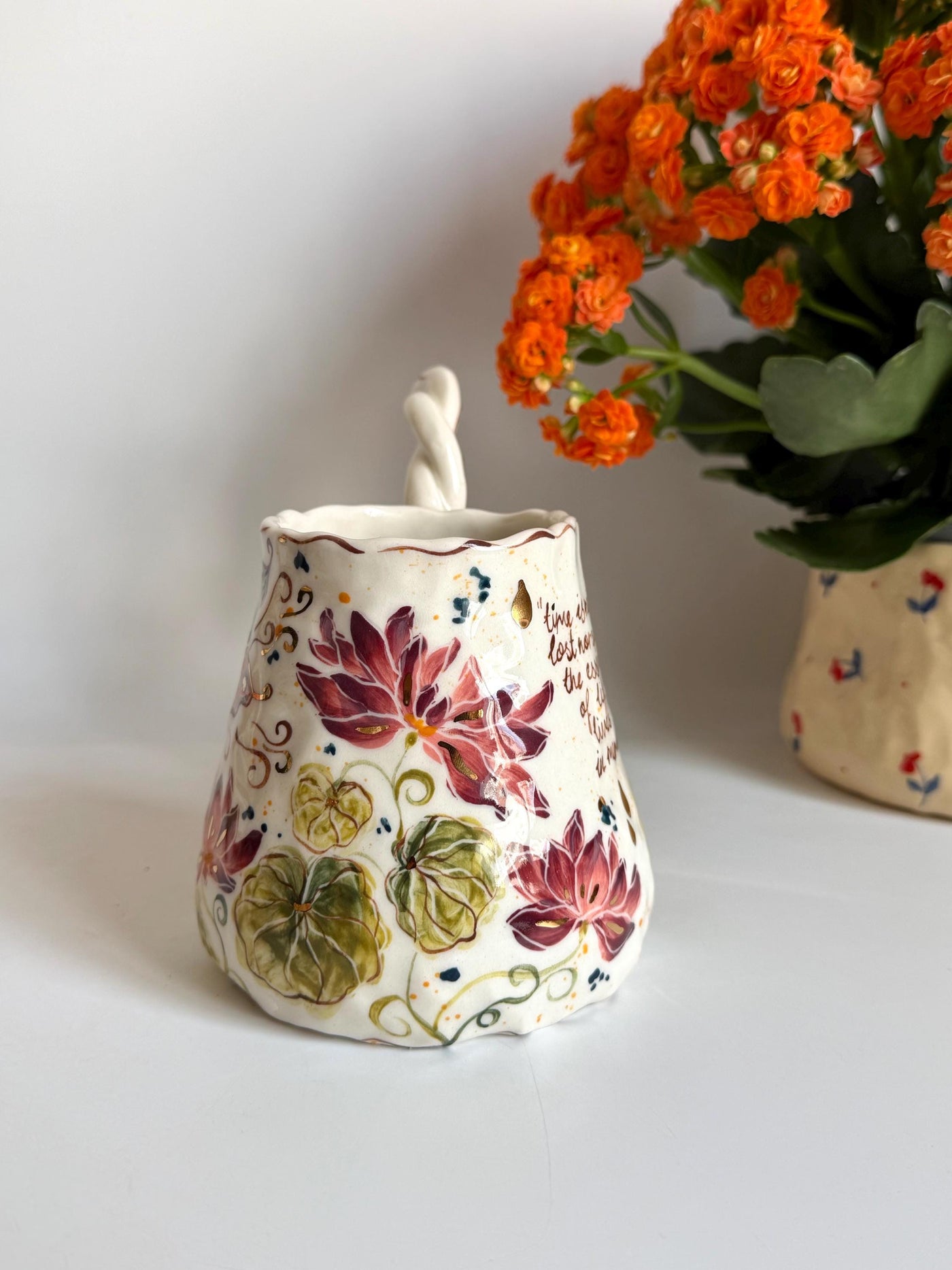 Butterfly and Dragonfly Lotus Floral Mug