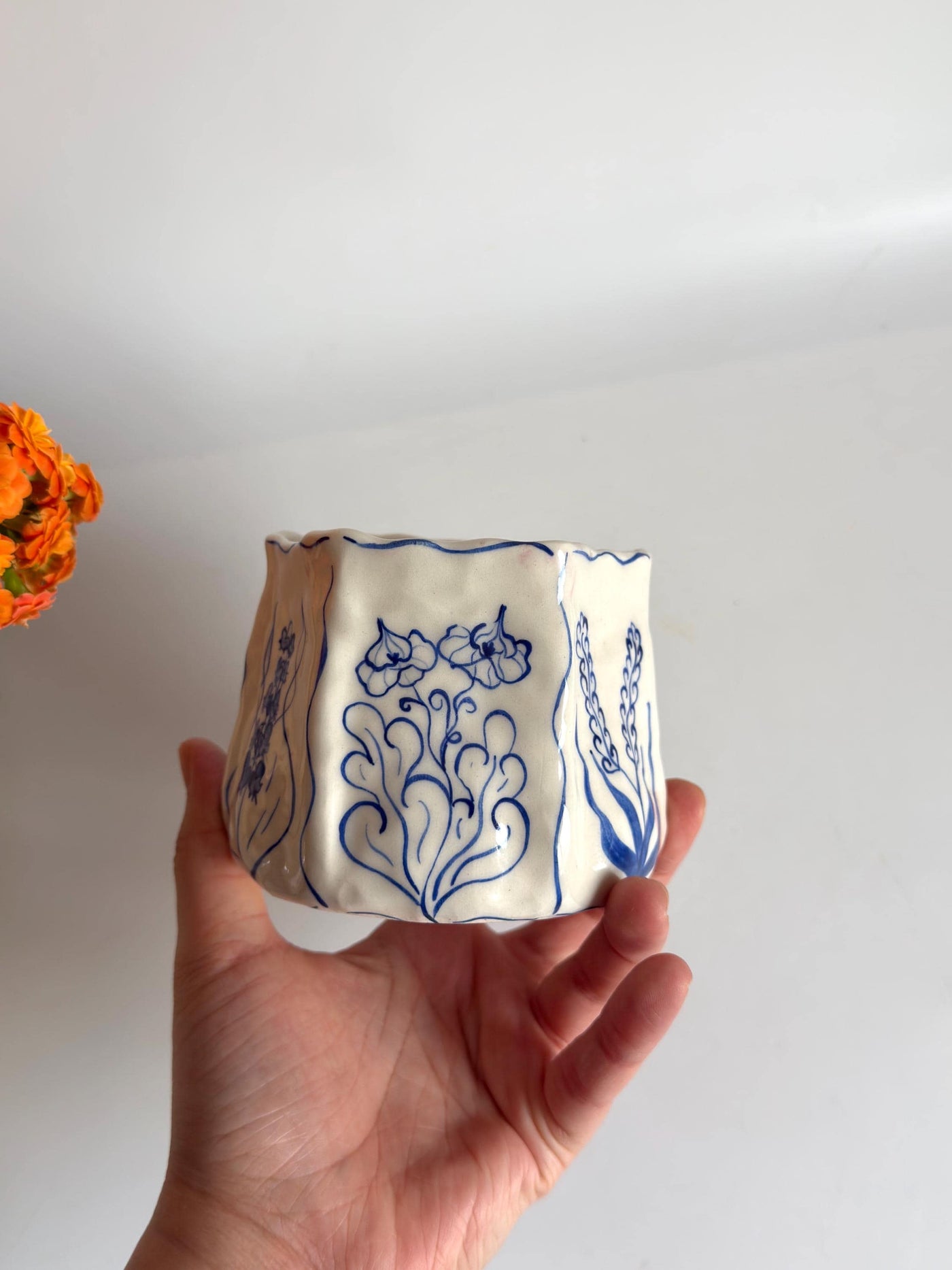 Rustic Blue Floral Hexagon Mug