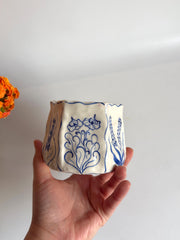 Rustic Blue Floral Hexagon Mug