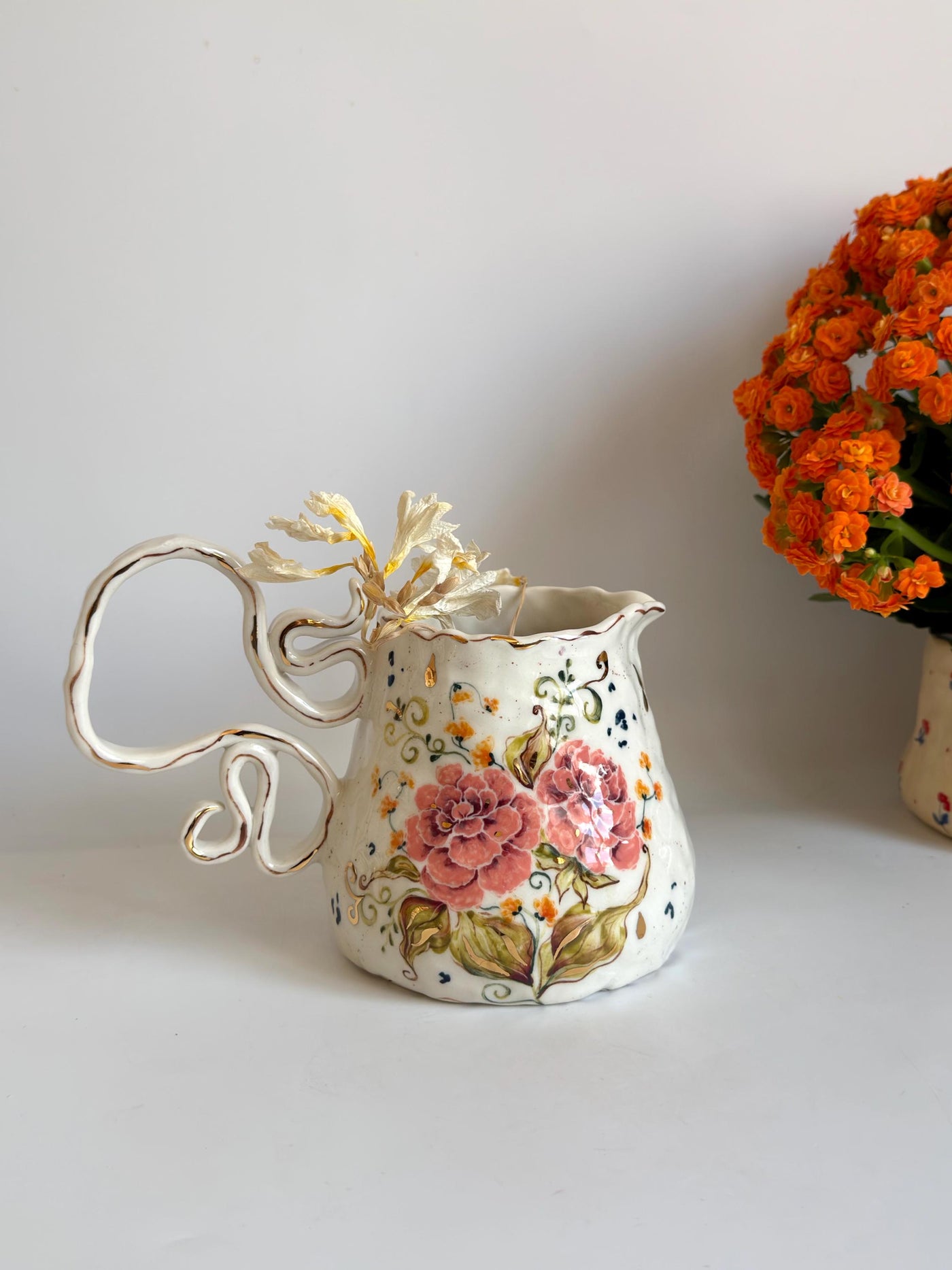 Peonies Flowers Pottery Jug
