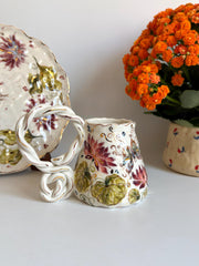 Lotus Floral Artistic Mug w Butterfly and Dragonfly