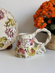 Lotus Floral Artistic Mug w Butterfly and Dragonfly