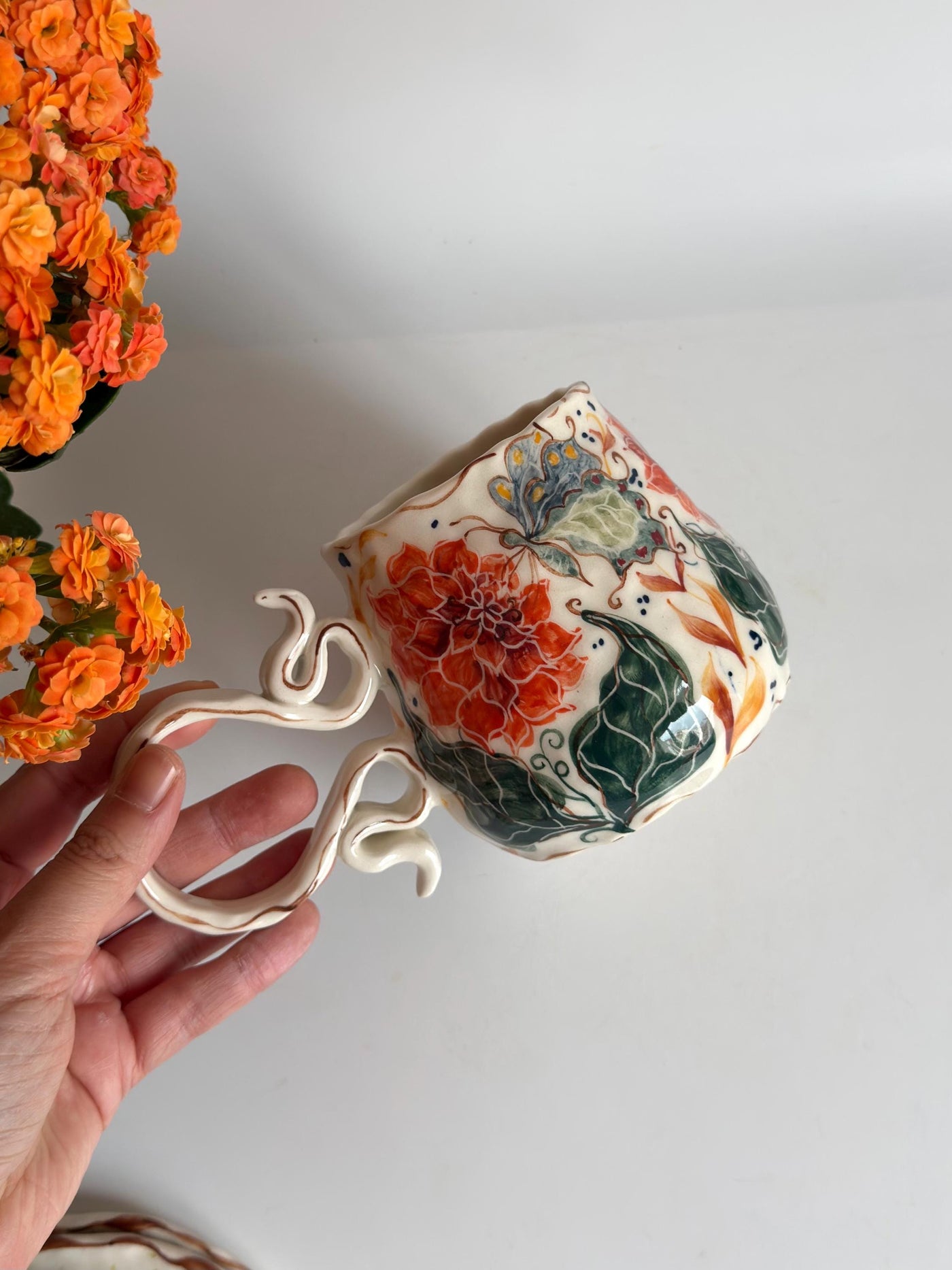 Dahlia Flowers and Butterfly Mug