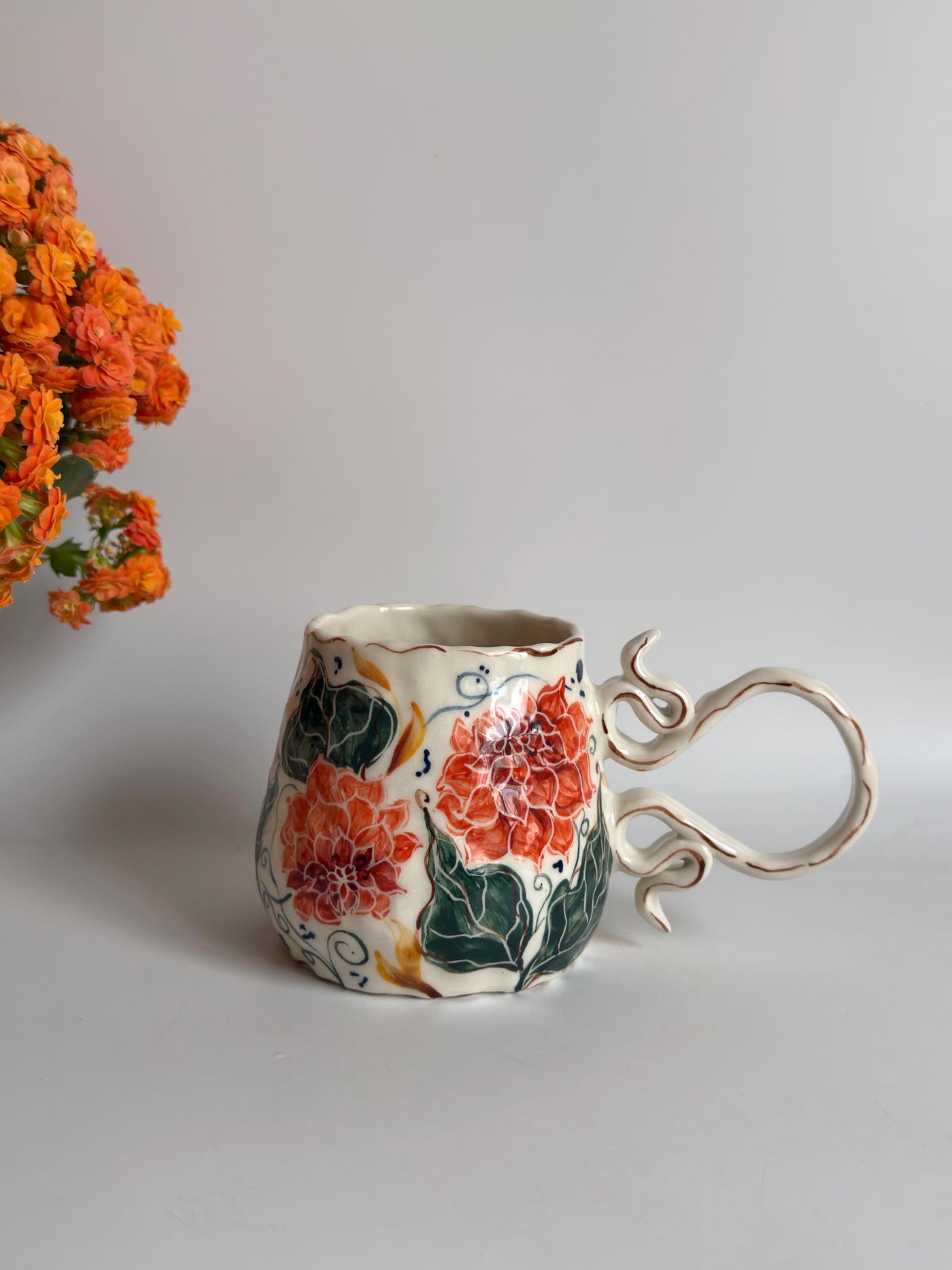 Dahlia Flowers and Butterfly Mug
