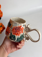 Dahlia Flowers and Butterfly Mug