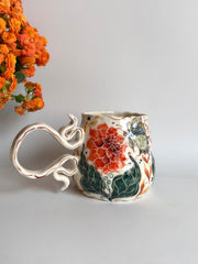 Dahlia Flowers and Butterfly Mug