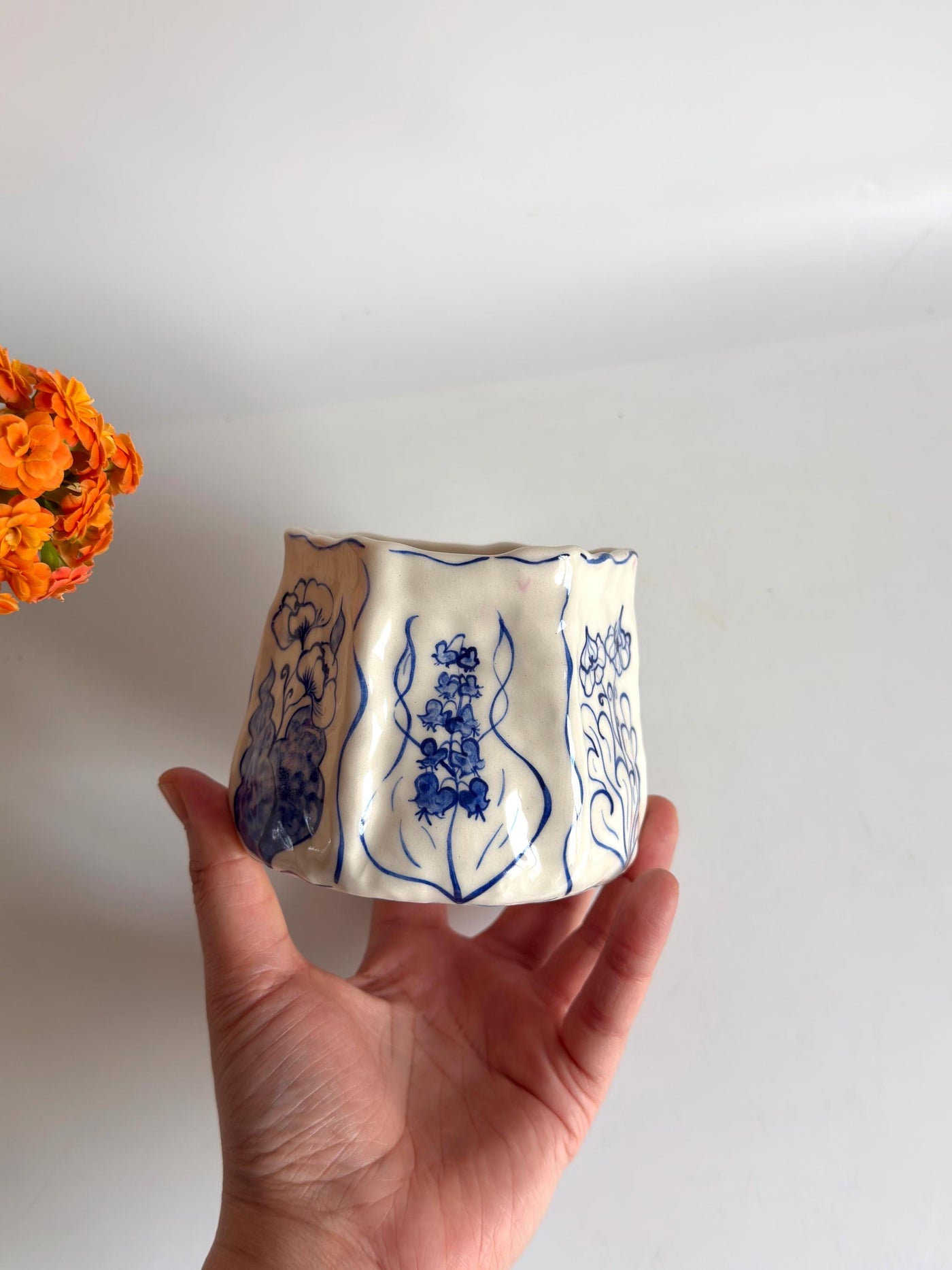 Rustic Blue Floral Hexagon Mug