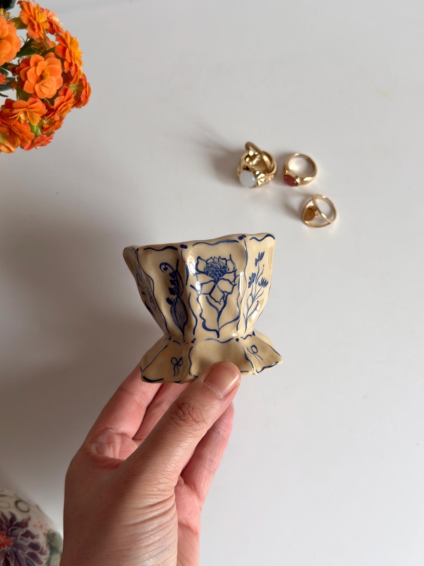 Vintage Flowers Ring Holder Dish