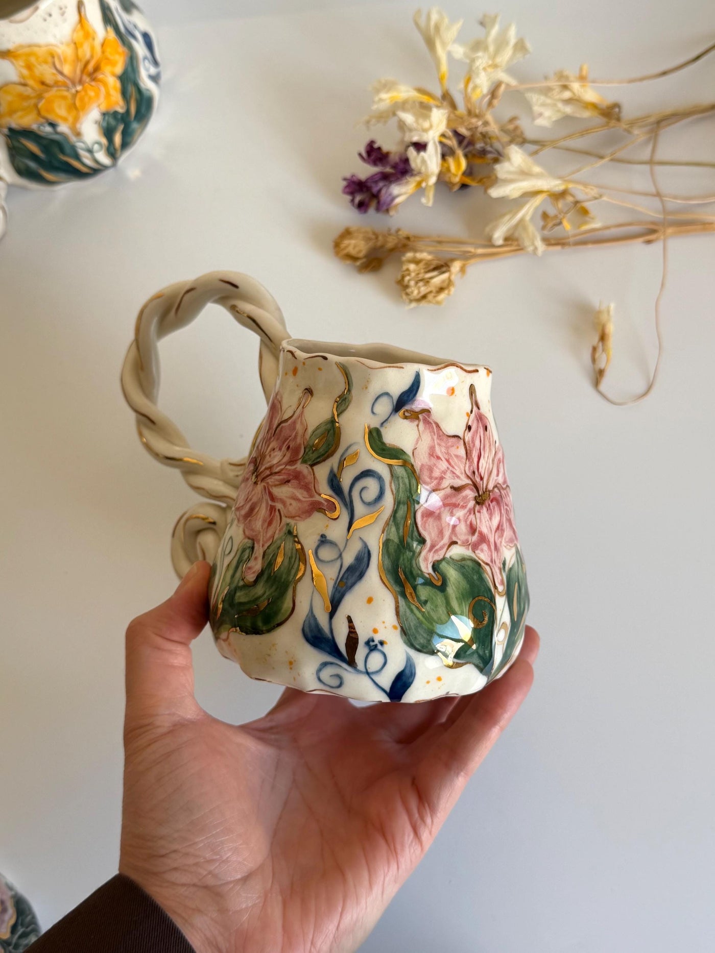 Pink Lily Floral Mug