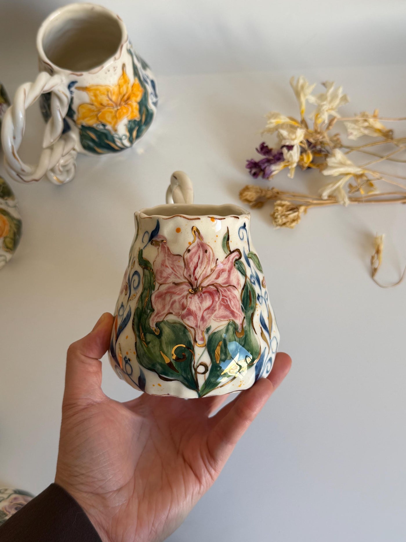 Pink Lily Floral Mug