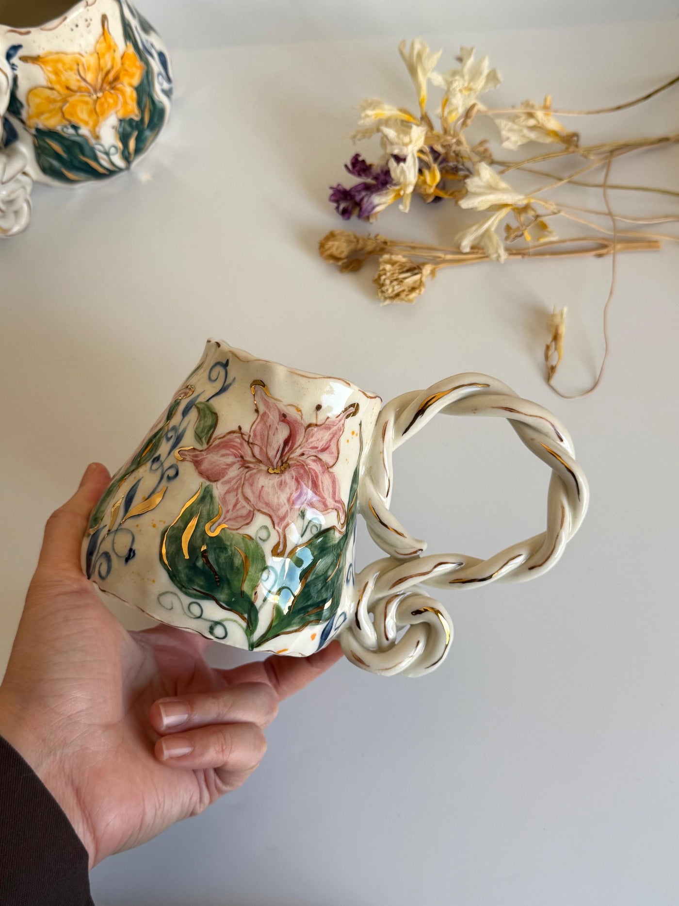 Pink Lily Floral Mug