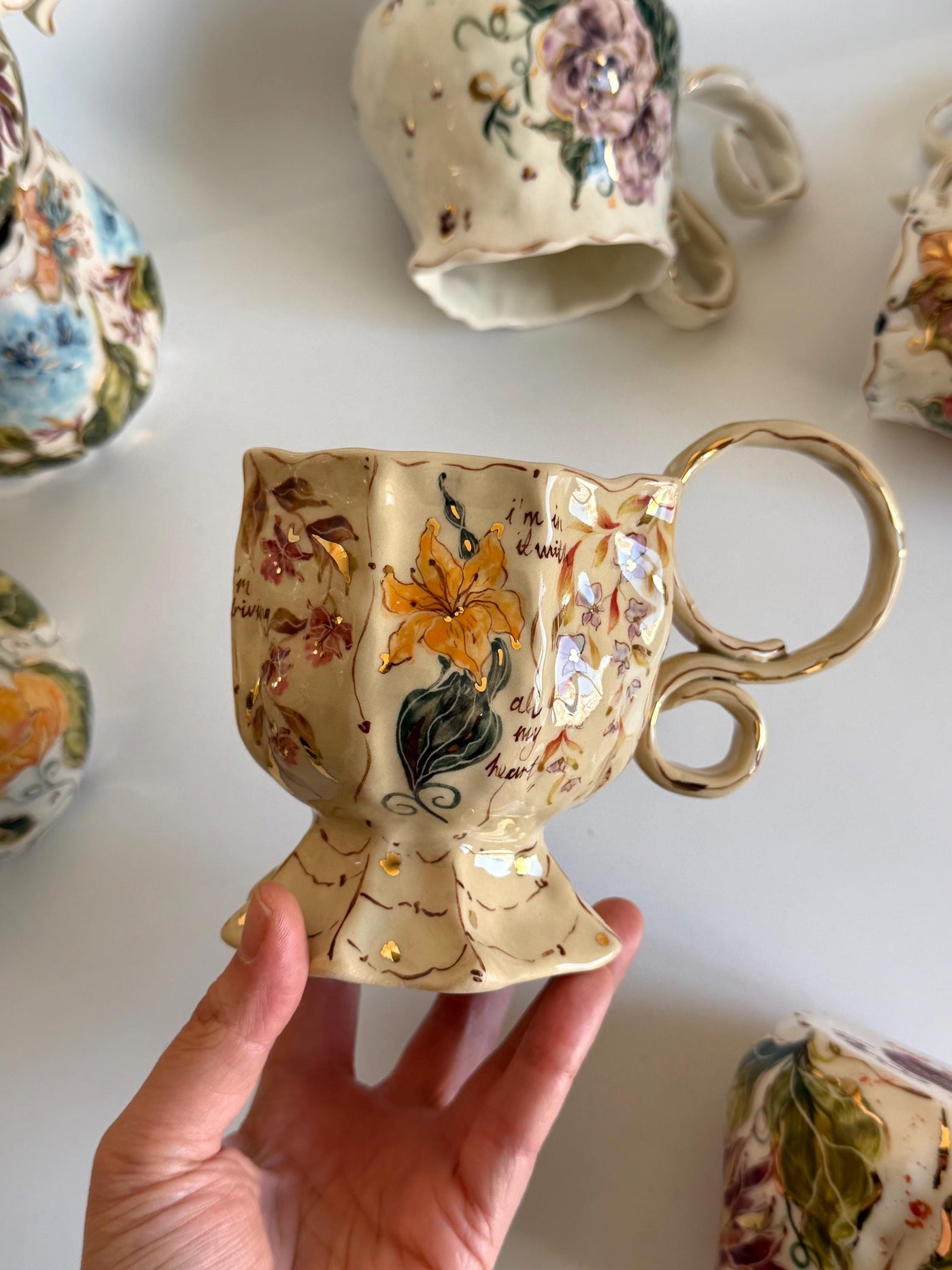Floral Mug with Gold Detailed Flowers