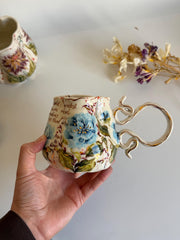Blue Peony Flowers wiht Butterfly