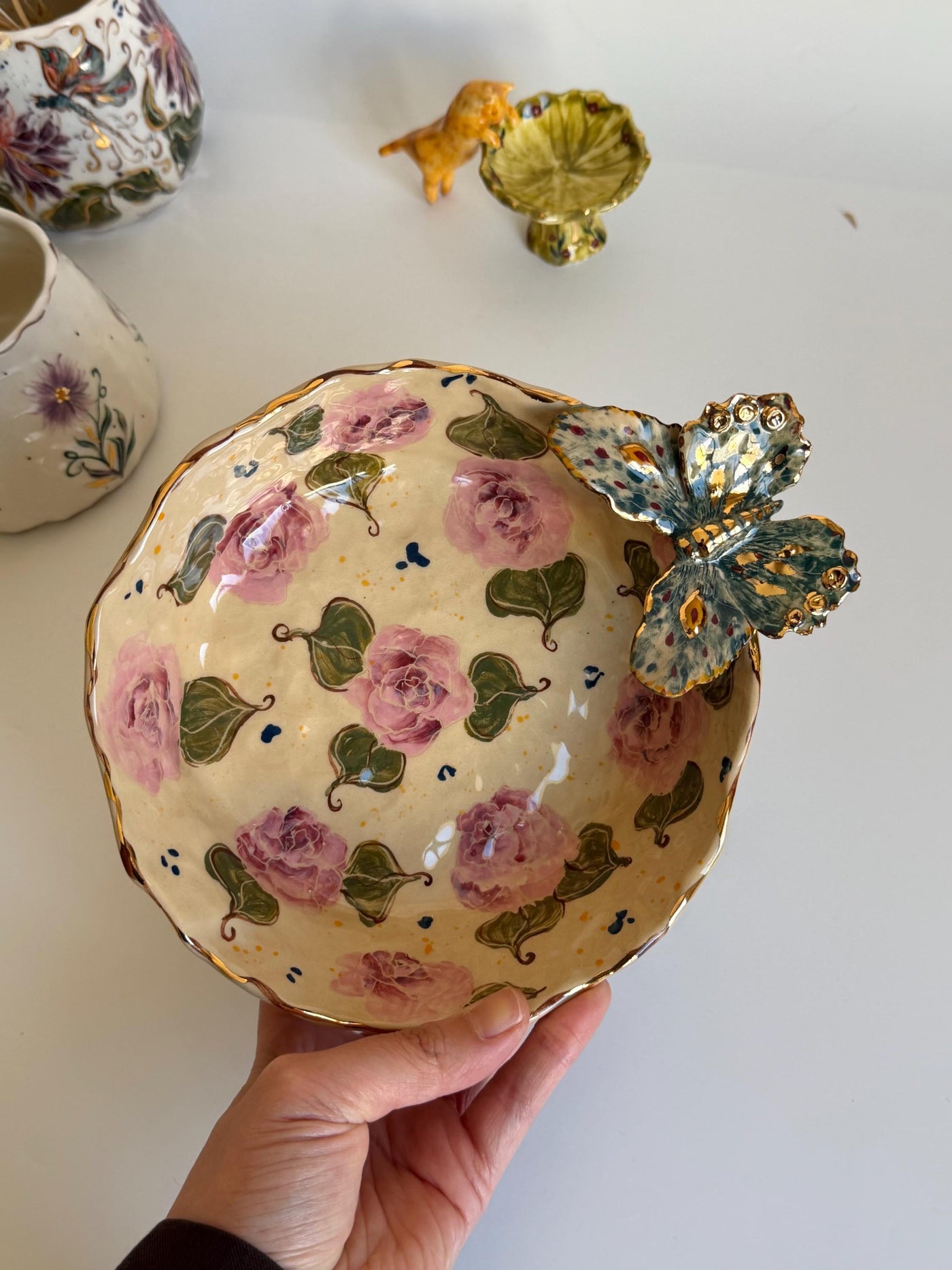 3D Butterfly with Gold Detailed Artisanal Bowl