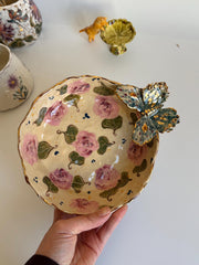 3D Butterfly with Gold Detailed Artisanal Bowl