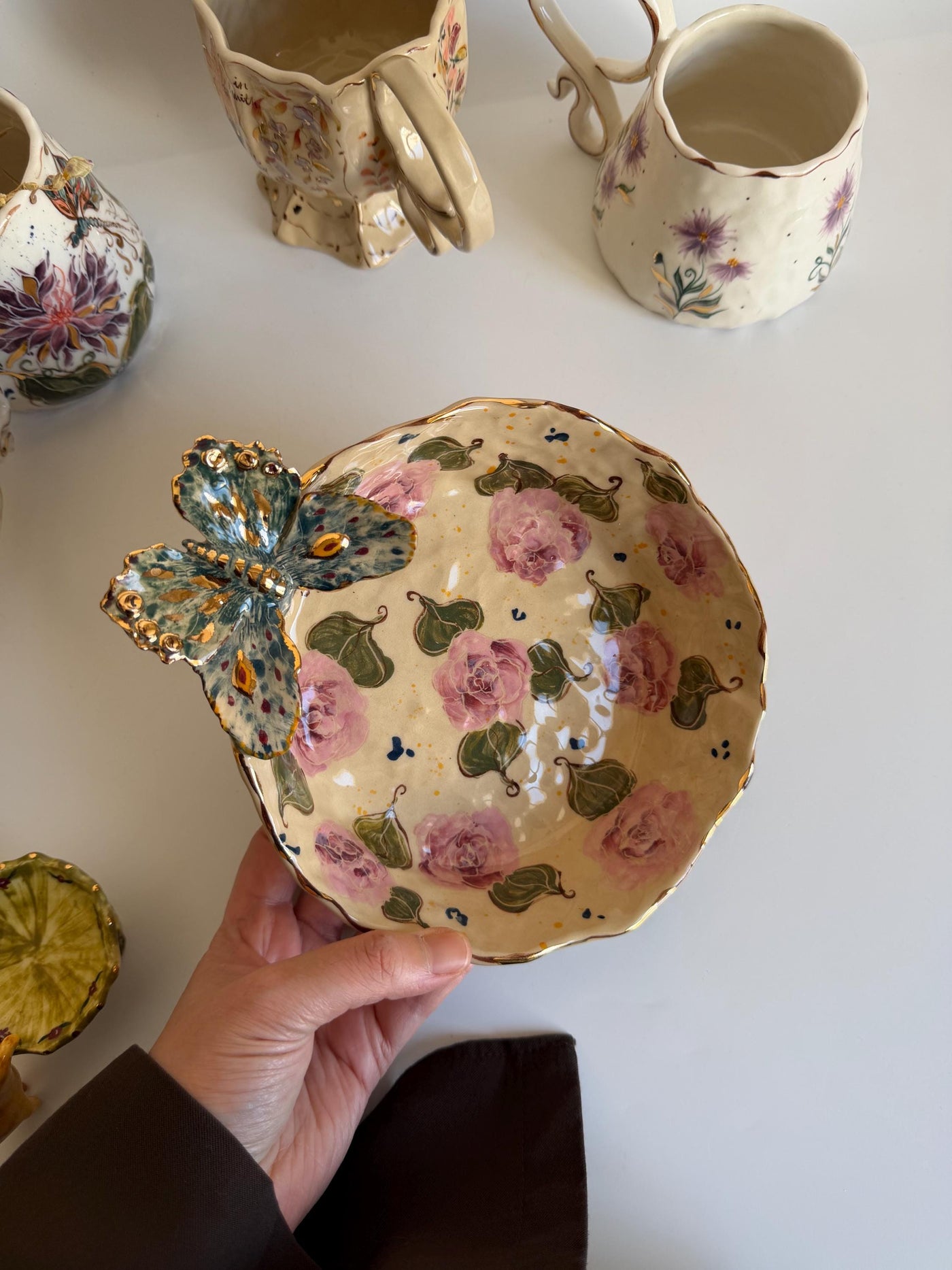 3D Butterfly with Gold Detailed Artisanal Bowl