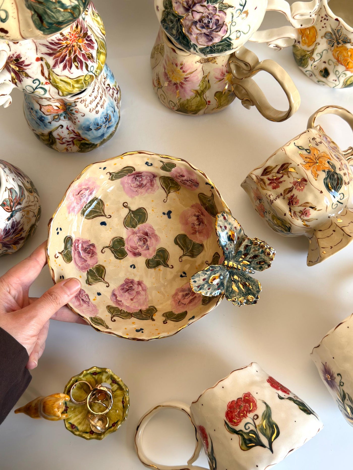 3D Butterfly with Gold Detailed Artisanal Bowl