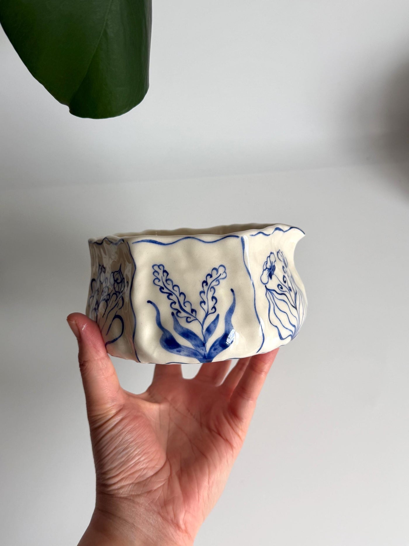 Rustic Blue Floral Hexagon Matcha Bowl