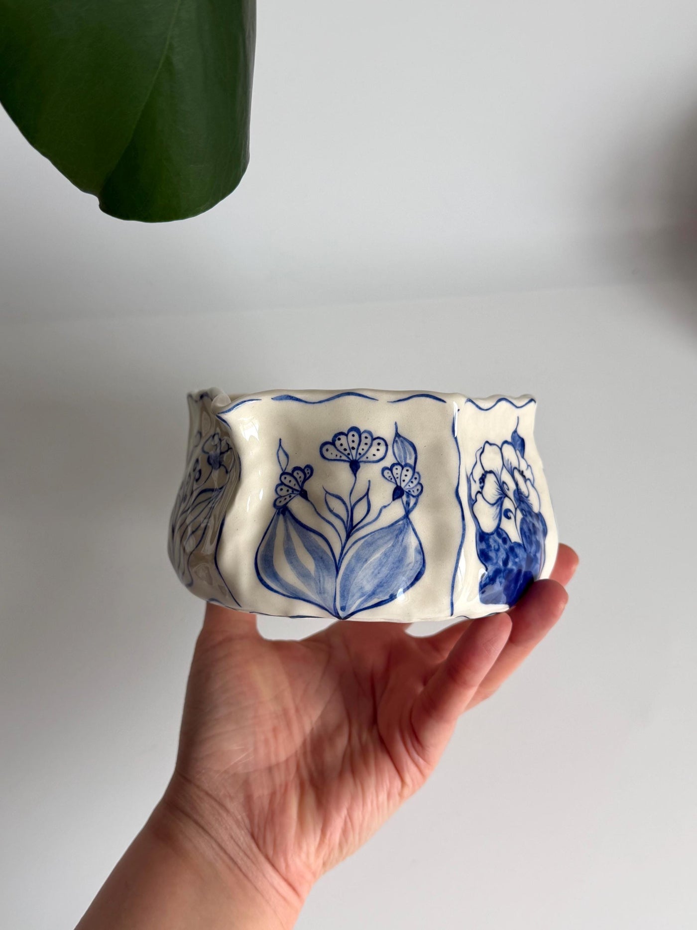 Rustic Blue Floral Hexagon Matcha Bowl