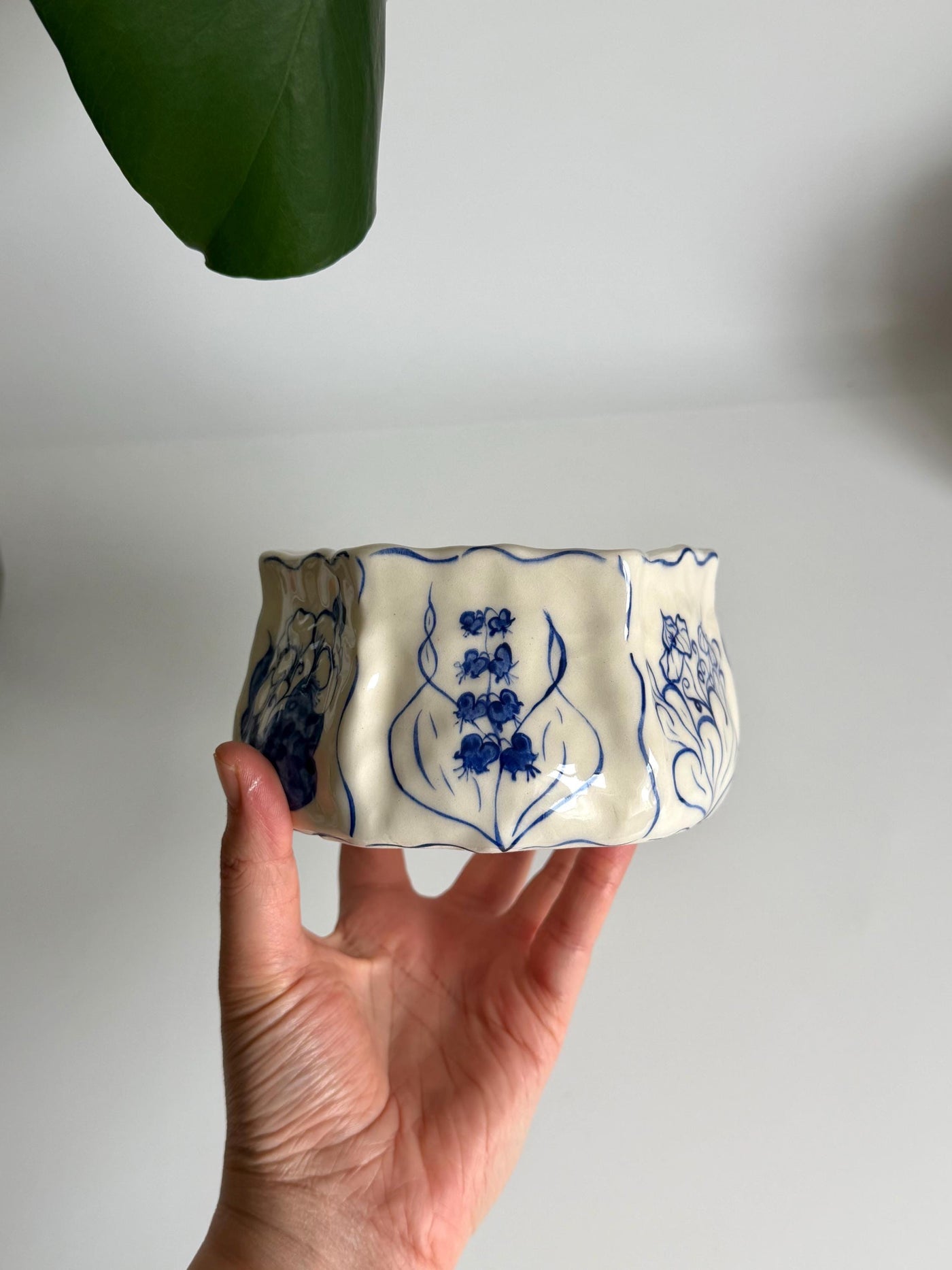 Rustic Blue Floral Hexagon Matcha Bowl