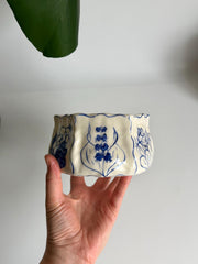 Rustic Blue Floral Hexagon Matcha Bowl
