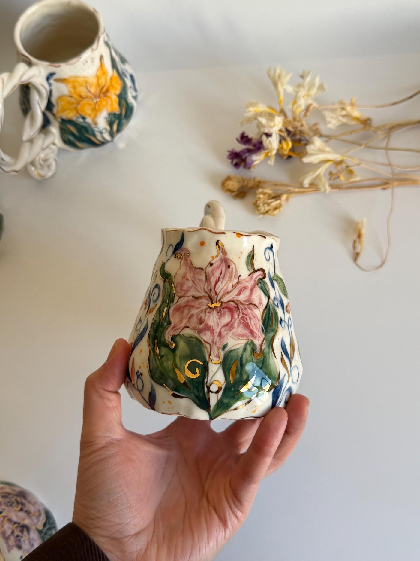 Pink Lily Floral Mug