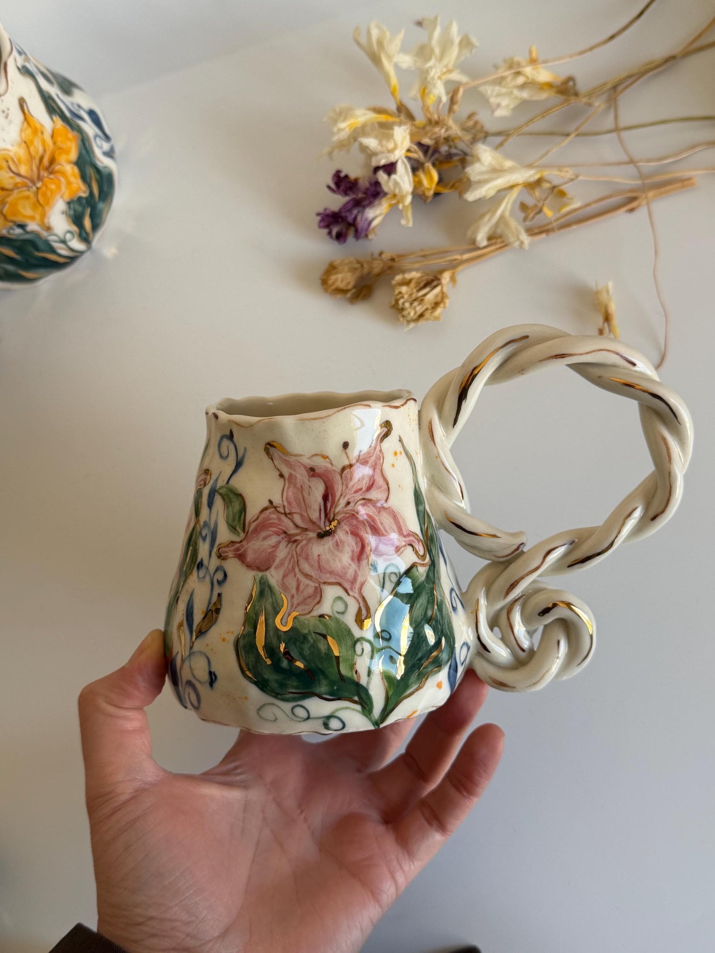 Pink Lily Floral Mug